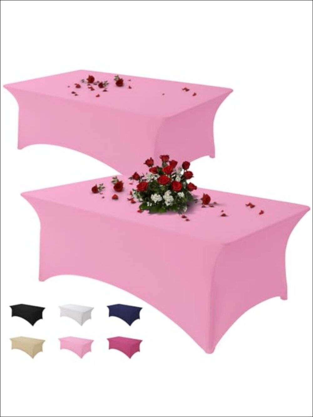 Spandex Tablecloth 2 Pack 6FT Fitted Rectangular Stretch Washable Wrinkle Free